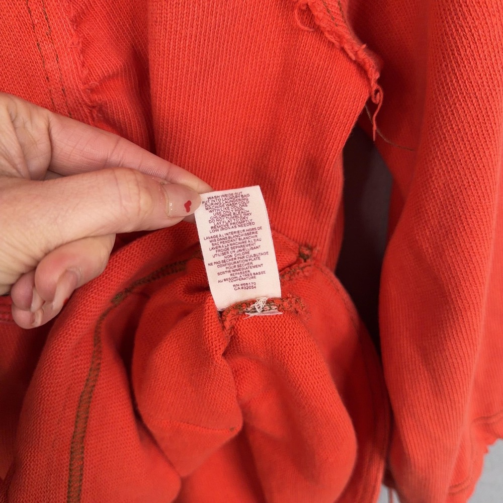 Free People Shirt Womens Large Orange Hooded Tunic Top Boho Distressed Grunge - Picture 16 of 16